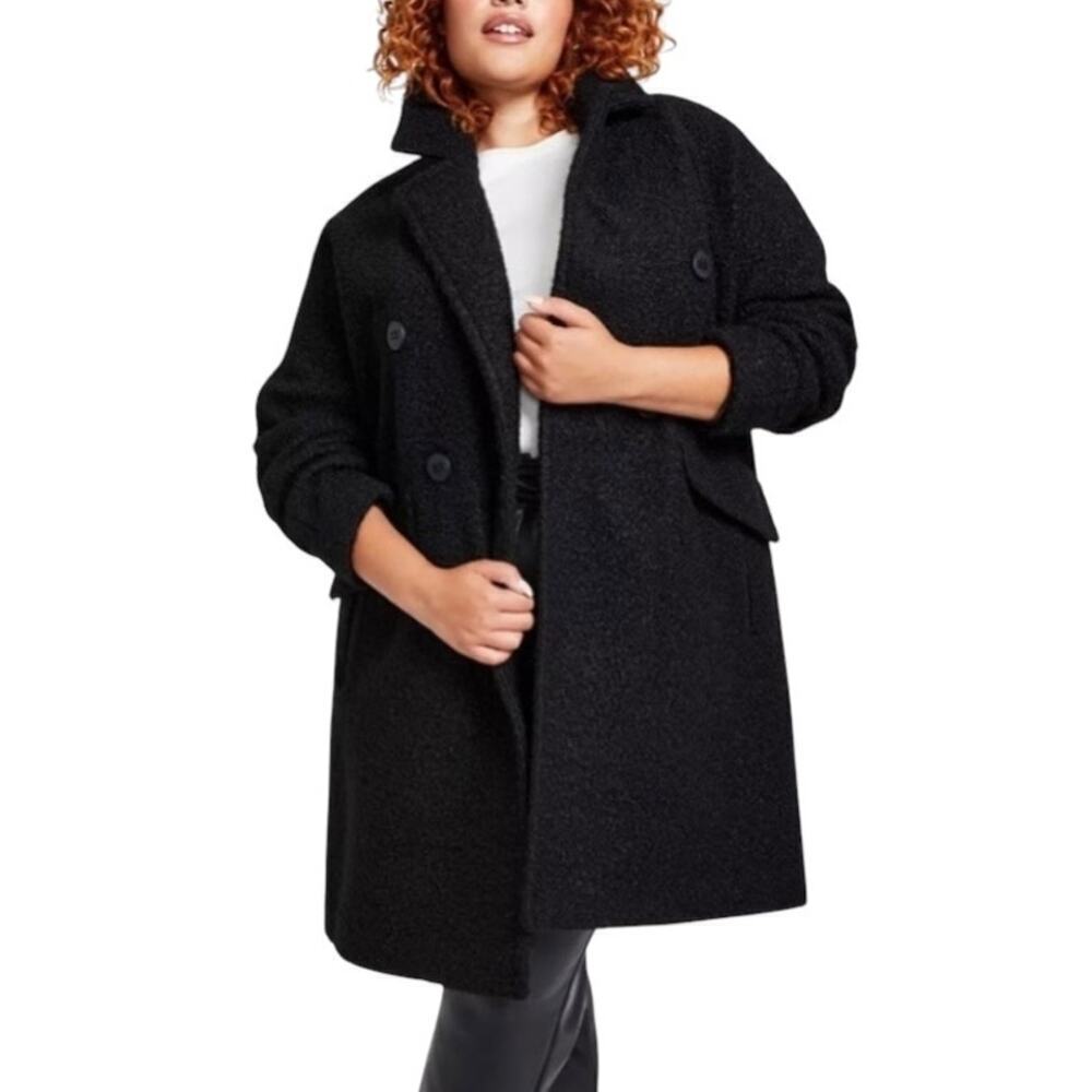 BCBGeneration Bouclé Coat 1X NWT Black Double Breasted Textured Coat
